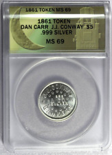 1861 ANACS MS69 Silver Token Dan Carr J.J. Conway $5 Pioneer Token-45 cunhado comprar usado  Enviando para Brazil