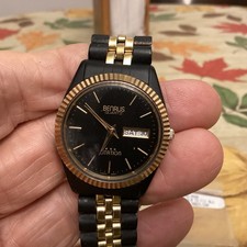 Usado, Relógio de pulso masculino vintage Benrus citação data dia 3 estrelas tom dourado nova bateria. comprar usado  Enviando para Brazil