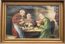 Quadro Di Tre Monaci Durante La Pausa Pranzo Olio Su Tela, usado comprar usado  Enviando para Brazil