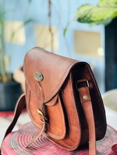 Bolsa de sela vintage genuína cabra tiracolo couro marrom mensageiro ombro, usado comprar usado  Enviando para Brazil