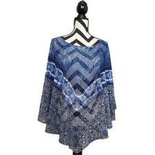 Poncho Bohemian Beachy tamanho único azul estampado transparente capa, usado comprar usado  Enviando para Brazil