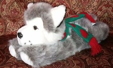 Cachecol de Natal Kid Preferred Husky Wolf prata branco 17" deitado corações PLUSH (A, usado comprar usado  Enviando para Brazil