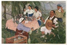 Cartão postal antigo antigo 1950s Mobile Stand Store Happy Nation mulheres homens trabalhadores comprar usado  Enviando para Brazil