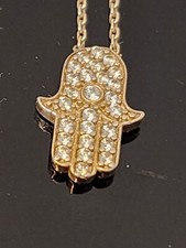 Colar pingente de prata esterlina Hamsa folheado a ouro strass 16-18 polegadas ajuste  comprar usado  Enviando para Brazil