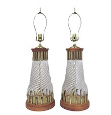 Par de abajures de mesa tubulares vintage grandes exclusivos latão madeira e lucite comprar usado  Enviando para Brazil