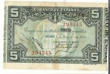 ESPAÑA: 5 PESETAS BANCO DE BILBAO. AÑO 1937. SIN SERIE. BC+. IDEAL Y BARATO. comprar usado  Enviando para Brazil