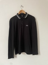 Hugo Boss plisy koszulka polo z długim rękawem średnia czarna regular fit na sprzedaż  Wysyłka do Poland