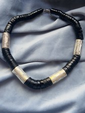 COLAR VINTAGE GRADUANDO HEISHI CANETA SHELL BANCADA TRABALHADA PRATA ESTERLINA 16,5” comprar usado  Enviando para Brazil