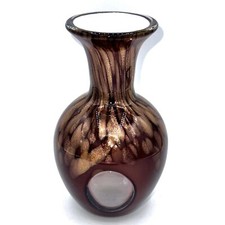 Vaso de vidro soprado vintage marrom brilhante, cobre e branco com 3 janelas cortadas para limpar, usado comprar usado  Enviando para Brazil