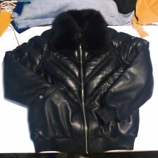 Jaqueta de couro masculina Ace Puffer preta pele de carneiro gola macia jaqueta bombardeiro quente comprar usado  Enviando para Brazil
