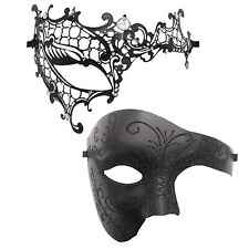 2 peças máscaras bola máscaras de casal metal veneziano mardi gras meia máscara facial comprar usado  Enviando para Brazil