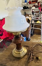 Globo de vidro leitoso de madeira e latão vintage abajur de mesa ou quarto furacão comprar usado  Enviando para Brazil