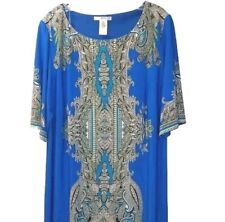 Vestido Studio One NY Paisley Midi Bainha Azul Elástico Boho Fada Mulher Plus 2X , usado comprar usado  Enviando para Brazil