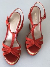 NOVA Sandália Feminina Arezzo Wedge Plataforma Couro Espadrille Tamanho 6.5 Vermelha  comprar usado  Enviando para Brazil