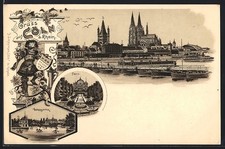 Litografia Kolonia a. Ren, Katedra, Flora, Volksgarten  na sprzedaż  Wysyłka do Poland