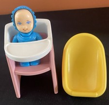 Antiga Casa de Bonecas Little Tikes Bebê Dormitório Azul + Assento de Carro Cadeira Alta Figura Família comprar usado  Enviando para Brazil
