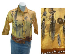 Camisa Chico’s Sheer Feminina L Bege Estampa Étnica Africana Manga Longa Botão para Cima, usado comprar usado  Enviando para Brazil