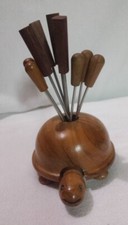 Tortuga de madera arte anfitriona de colección con tenedores de cóctel soporte para palillo de dientes aperitivos segunda mano  Embacar hacia Mexico
