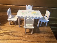 Móveis para casa de bonecas mesa de madeira pintada à mão 4 cadeiras vintage escala 1:12 comprar usado  Enviando para Brazil