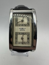 Aviador prata relógio tanque tempo duplo pulseira de couro sintético vestido retangular comprar usado  Enviando para Brazil