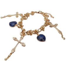 Folheado A Ouro Cor Azul Pulseira de Corrente Lapis Crucifixo Em Forma De Coração Cz Pave comprar usado  Enviando para Brazil