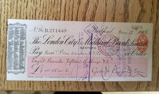 Cheque britânico de 1906 com selo de receita raro na parte de trás comprar usado  Enviando para Brazil