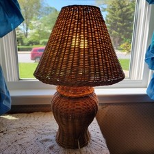 Abajur de mesa de vime natural vintage vime rattan 20" sombra combinando luz marrom elétrica  comprar usado  Enviando para Brazil