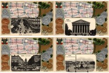 PARÍS CON MONEDAS Y BILLETES, 8 postales vintage en relieve (L7021) segunda mano  Embacar hacia Mexico