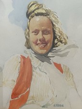 Antique watercolour girl for sale  TOTNES