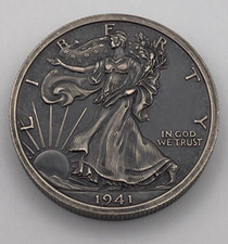 1941 Walking Liberty meio dólar envelhecido 2 oz .999 prata arte redonda Intaglio comprar usado  Enviando para Brazil