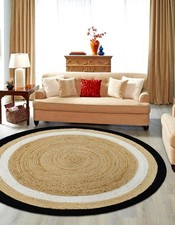 Tapete redondo trançado feito à mão de juta natural com design preto e branco, decoração para casa, usado comprar usado  Enviando para Brazil