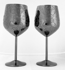 Conjunto de 2 taças de vinho de aço inoxidável gravadas SKY FISH de 2, 8,5 pol. de altura comprar usado  Enviando para Brazil