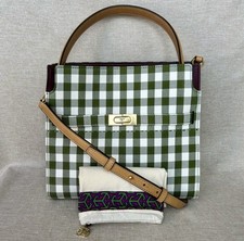 Mała podwójna torba bez metki Tory Burch Lee Radziwill Mała szałwia/Kość słoniowa Gingham z workiem na kurz na sprzedaż  Wysyłka do Poland