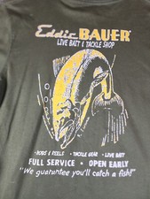 Eddie Bauer Live Bait n Tackle loja verde camisa gráfica pesca média, usado comprar usado  Enviando para Brazil