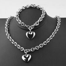 Conjunto de joyas de collar y pulsera de cadena de acero inoxidable para mujer con dije de corazón segunda mano  Embacar hacia Mexico