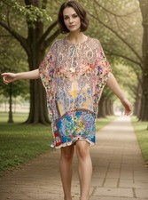 Johnny Was XXL Quimono Longo Sedoso Kaftan Poncho Cobertura Leve Legal Novo sem etiquetas comprar usado  Enviando para Brazil