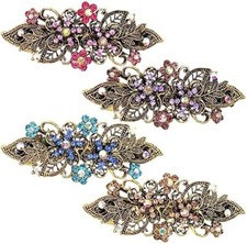 4 peças clipes de cabelo de metal bronze brilhante strass flor barrettes para mulheres meninas comprar usado  Enviando para Brazil