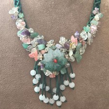 Colar ajustável vintage de macramê verde floral com miçangas semi-pedras preciosas comprar usado  Enviando para Brazil