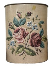 1960s J L Clark flor bordada aparência rosas metal mesa escritório lata de lixo EUA comprar usado  Enviando para Brazil