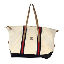 Bolsa de praia Tommy Hilfiger grande de lona náutica listra branca azul marinho logotipo vermelho comprar usado  Enviando para Brazil