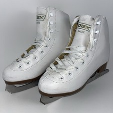 Patins de gelo DBX Classic meninas brancas tamanho 1 EUA couro/aço carbono comprar usado  Enviando para Brazil