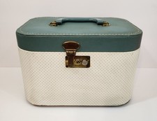 Estojo de trem vintage branco azul-petróleo bolinhas com espelho mala de viagem cosmética comprar usado  Enviando para Brazil