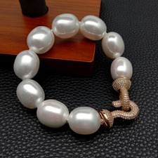 Pulseira em forma de ovo pérola concha do mar branca fecho pavê Cz 8,5" comprar usado  Enviando para Brazil