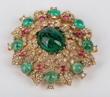 Broche vintage de pedrería Ciner tono dorado verde y rosa - falta el alfiler segunda mano  Embacar hacia Mexico