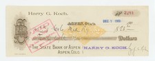 Usado, Cheque/cheque bancário RN-X7 Harry G. Koch, ASPEN, CO 1900 comprar usado  Enviando para Brazil