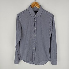 Camisa masculina Zara tamanho M azul branca com botões slim fit manga longa listrada comprar usado  Enviando para Brazil
