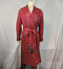 Roupão de tecido jacquard vermelho tijolo celanês vintage GRANDE 50's 60's LngSlv cintura amarrada, usado comprar usado  Enviando para Brazil
