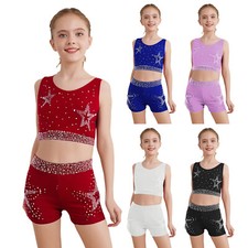 Conjunto de roupa infantil feminina desempenho 2 peças terno colete cropped costas cruzadas brilhantes comprar usado  Enviando para Brazil