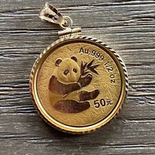 Colgante de moneda de 20 mm sin piedra oso panda enchapado en oro amarillo 14K cadena libre segunda mano  Embacar hacia Argentina