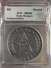 Distintivo de roda de vagão redondo ND 1 oz Texas Rangers ICG MS-69 IDC verificado, usado comprar usado  Enviando para Brazil